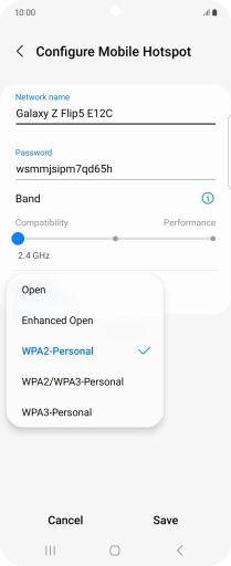 Press WPA3-Personal to password protect your Wi-Fi hotspot. Press WPA3-Personal to password protect your Wi-Fi hotspot.