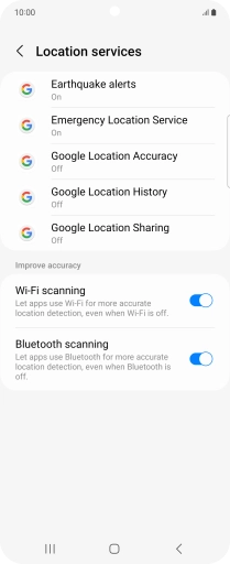 Press Google Location Accuracy. Press Google Location Accuracy.