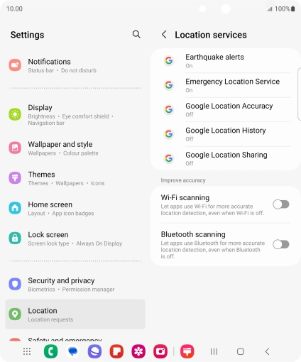 Press Google Location Accuracy. Press Google Location Accuracy.
