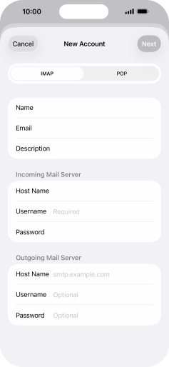 Press Username and key in the username for your email account. Press Username and key in the username for your email account.