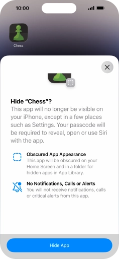 Press Hide App. Press Hide App.