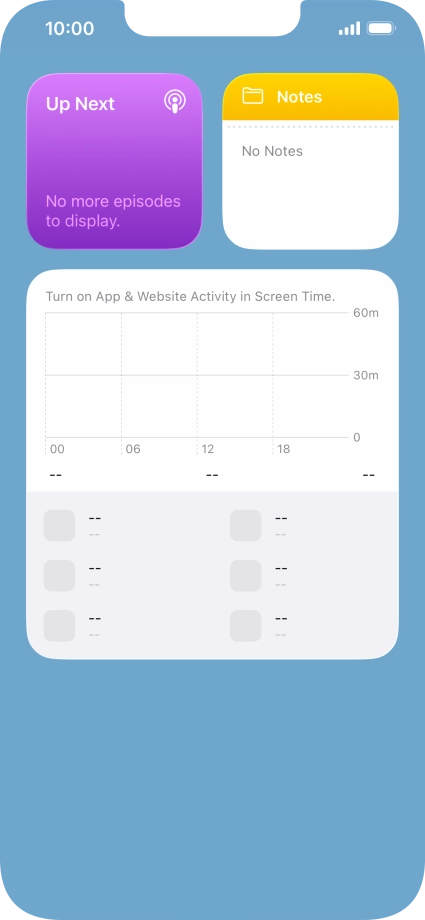 Slide your finger up or down on the screen to see more widgets. Slide your finger up or down on the screen to see more widgets.
