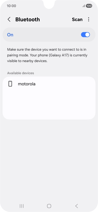 Press the required Bluetooth device and follow the instructions on the screen to pair the device with your phone. Press the required Bluetooth device and follow the instructions on the screen to pair the device with your phone.