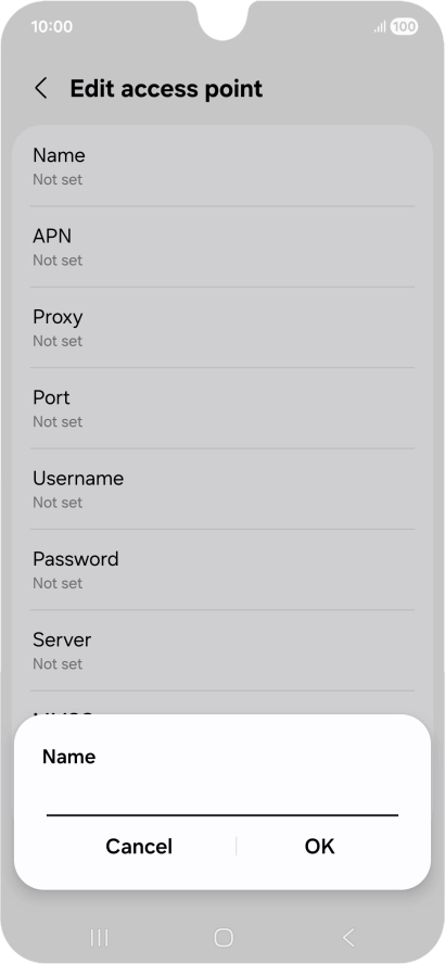 Key in Vodafone Internet and press OK. Key in Vodafone Internet and press OK.