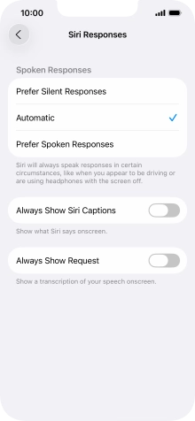Press the required setting. Press the required setting.