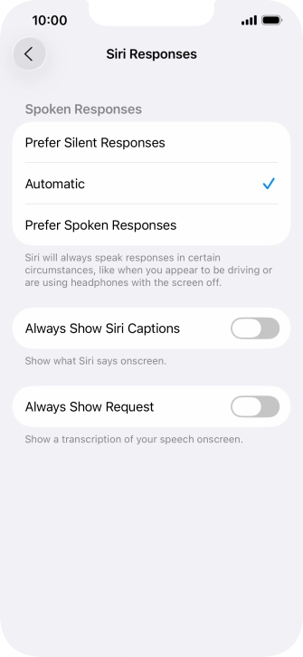 Press the required setting. Press the required setting.