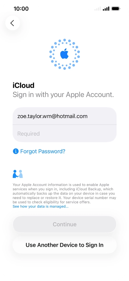 Press Required and key in the password for your Apple Account. Press Required and key in the password for your Apple Account.
