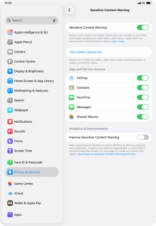 Press the indicators next to the required applications to turn the function on or off. Press the indicators next to the required applications to turn the function on or off.