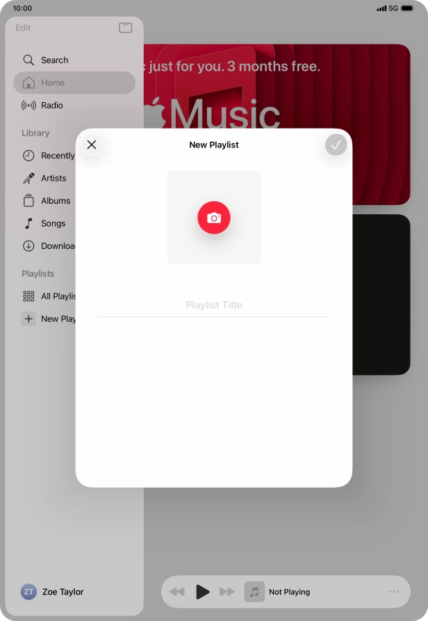 Press the text input field and key in a name for the playlist. Press the text input field and key in a name for the playlist.