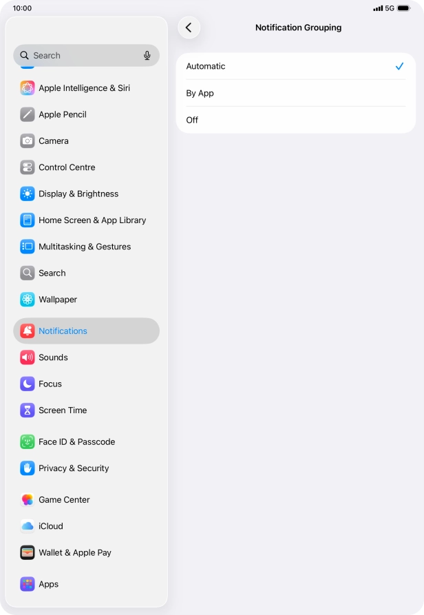 Press the required setting. Press the required setting.