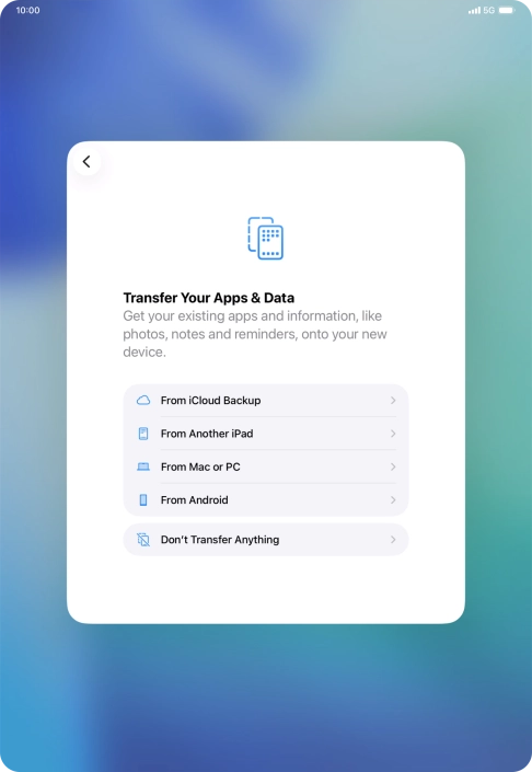 Press Don't Transfer Anything and follow the instructions on the screen to finish the activation. Press Don't Transfer Anything and follow the instructions on the screen to finish the activation.