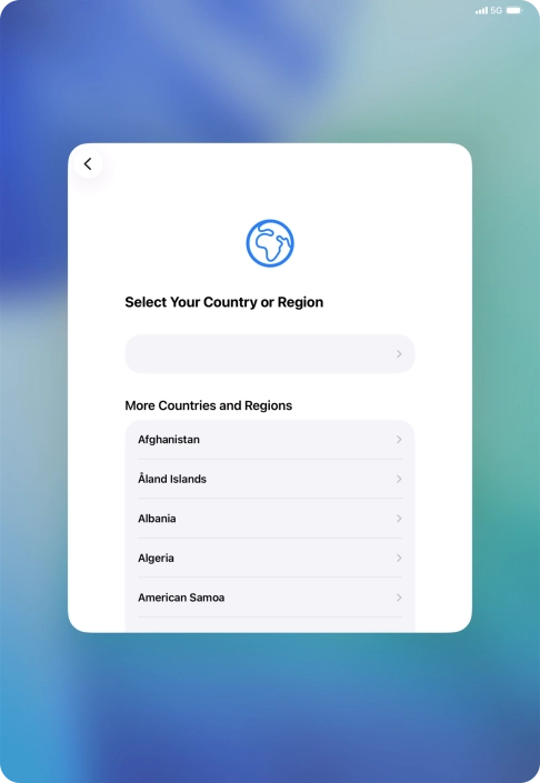 Press the required country or area. Press the required country or area.