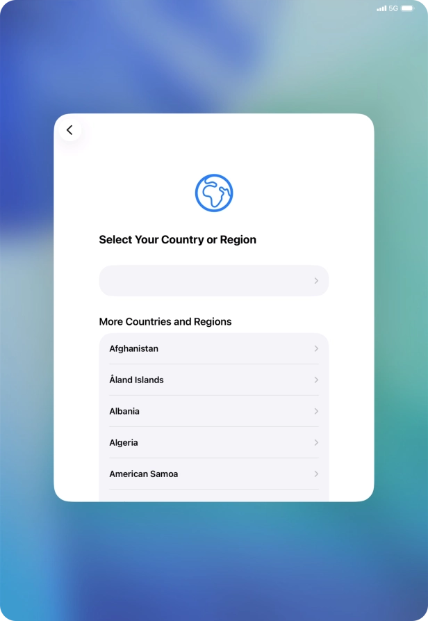 Press the required country or area. Press the required country or area.
