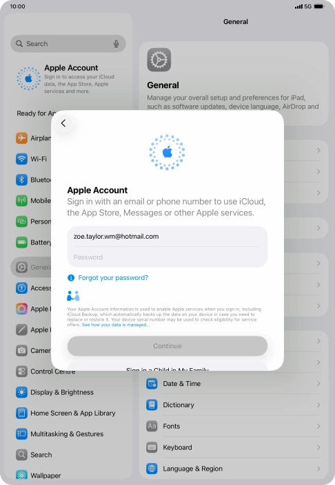 Press Password and key in the password for your Apple Account. Press Password and key in the password for your Apple Account.
