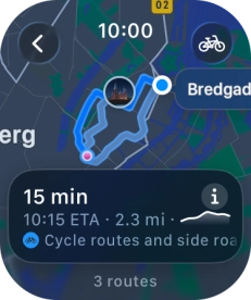 Turn the Digital Crown to see the suggested routes. Turn the Digital Crown to see the suggested routes.