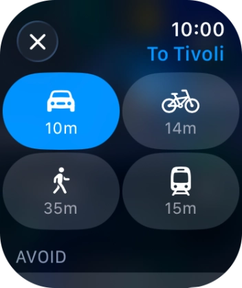 Press the required transport type. Press the required transport type.