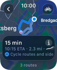 Turn the Digital Crown to see the suggested routes. Turn the Digital Crown to see the suggested routes.