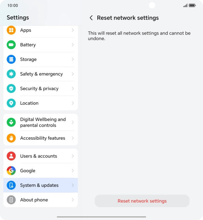 Press Reset network settings. Press Reset network settings.