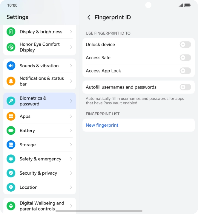 Press New fingerprint. Press New fingerprint.
