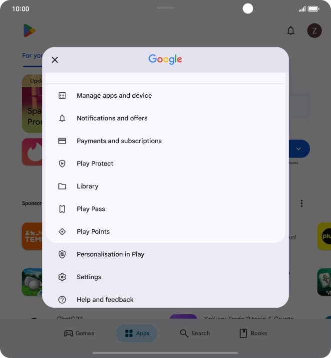 Press Manage apps and device. Press Manage apps and device.