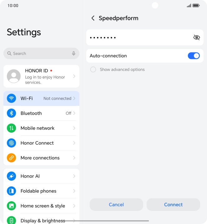 Key in the password for the Wi-Fi network and press Connect. Key in the password for the Wi-Fi network and press Connect.