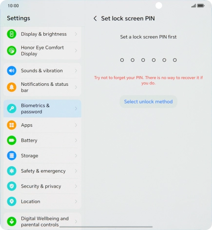 Press Select unlock method. Press Select unlock method.