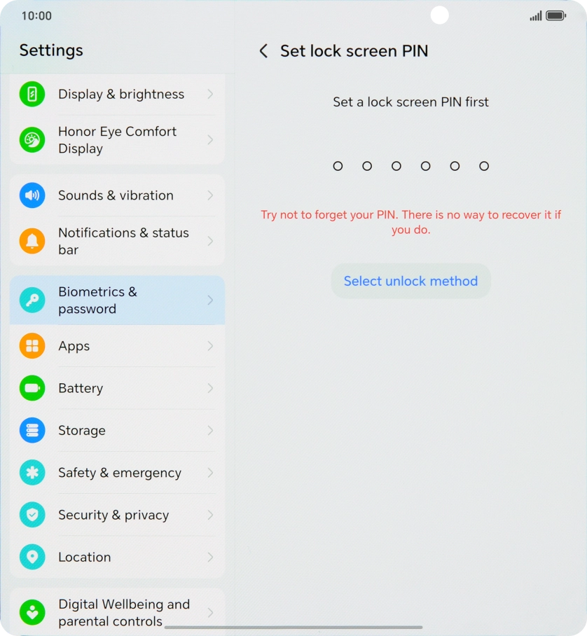 Press Select unlock method. Press Select unlock method.