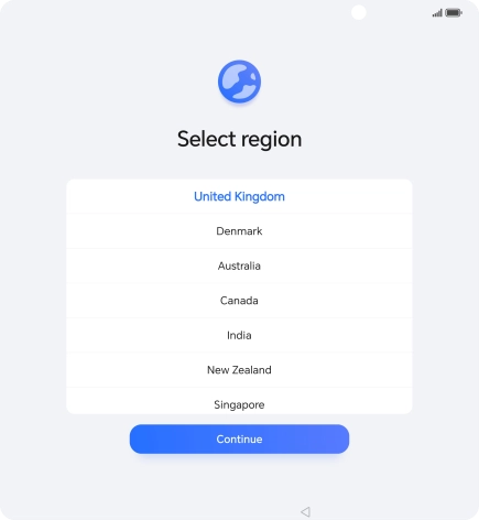 Press the required country or area. Press the required country or area.