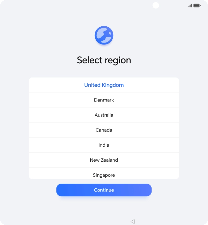 Press the required country or area. Press the required country or area.