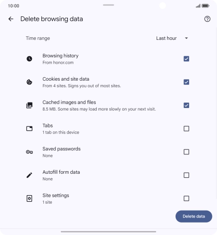 Press the fields next to the required data types. Press the fields next to the required data types.