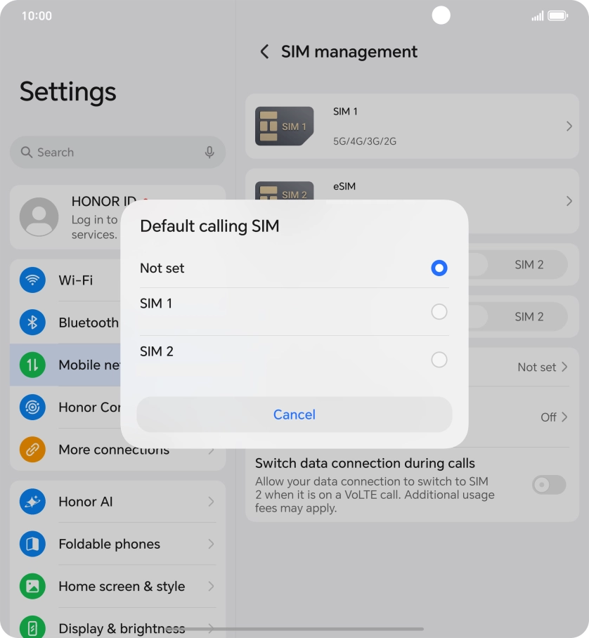 Press the required setting. Press the required setting.