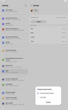Press the name of the memory card. Press the name of the memory card.