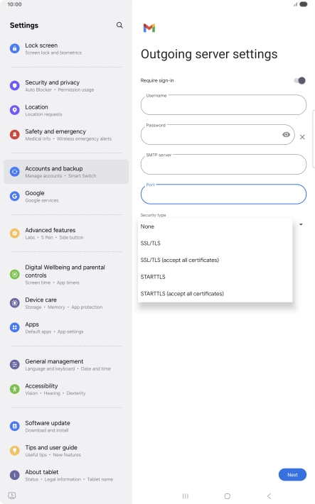 Press SSL/TLS. Press SSL/TLS.