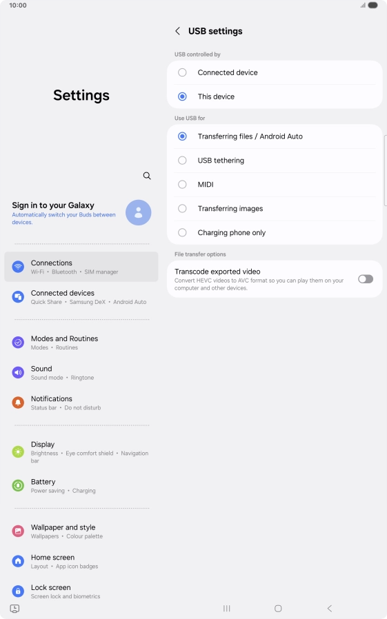 Press Transferring files / Android Auto. Press Transferring files / Android Auto.