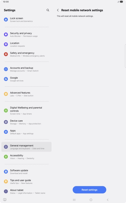 Press Reset settings. Press Reset settings.