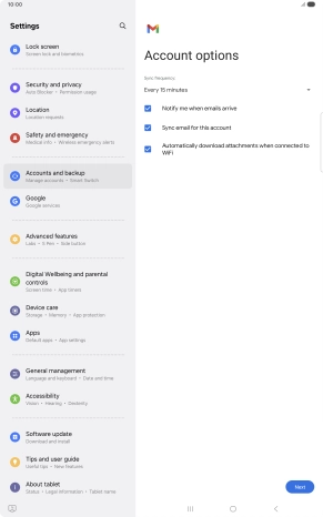If this screen is displayed, you email account has been recognised and set up automatically. Follow the instructions on the screen to key in more information and finish setting up your tablet. If this screen is displayed, you email account has been recognised and set up automatically. Follow the instructions on the screen to key in more information and finish setting up your tablet.