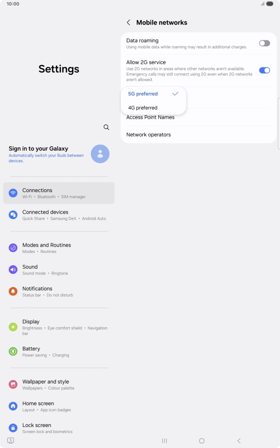 Press the required network mode. Press the required network mode.