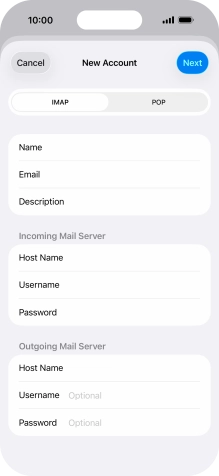 Press Username and key in the username for your email account. Press Username and key in the username for your email account.