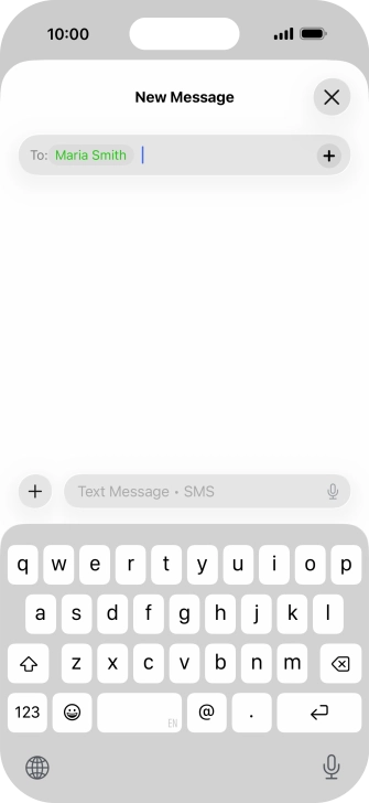Press the text input field and write the text for your text message. Press the text input field and write the text for your text message.