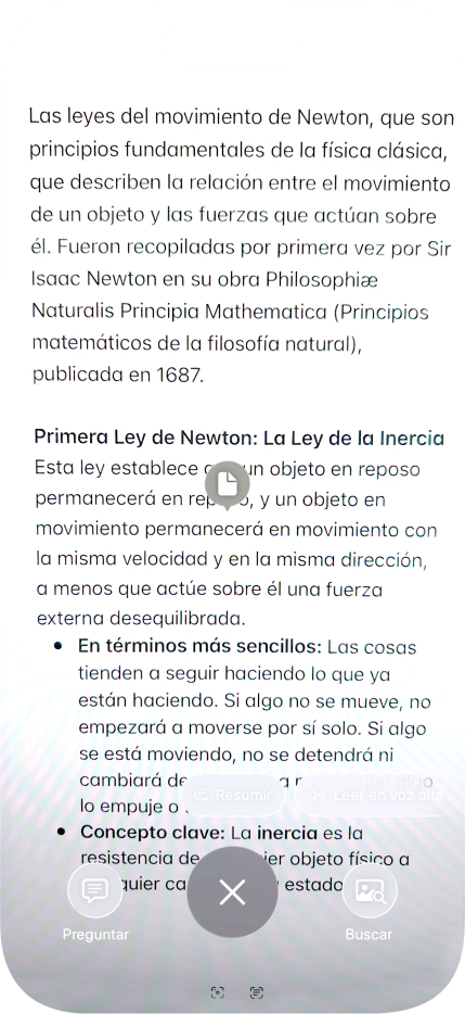 Para utilizar la inteligencia visual en un texto, fotografía el texto, pulsa el ajuste deseado y sigue las indicaciones de la pantalla para utilizar la función. Para utilizar la inteligencia visual en un texto, fotografía el texto, pulsa el ajuste deseado y sigue las indicaciones de la pantalla para utilizar la función.
