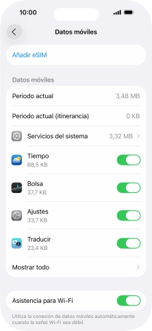 El consumo total aparece junto a Periodo actual. El consumo total aparece junto a Periodo actual.