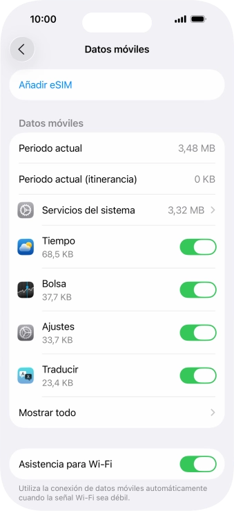 El consumo total aparece junto a Periodo actual. El consumo total aparece junto a Periodo actual.
