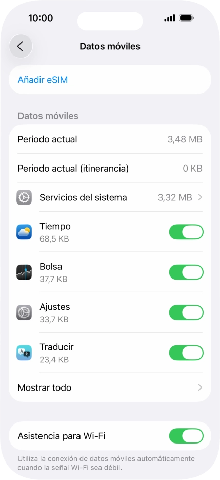 El consumo total aparece junto a Periodo actual. El consumo total aparece junto a Periodo actual.