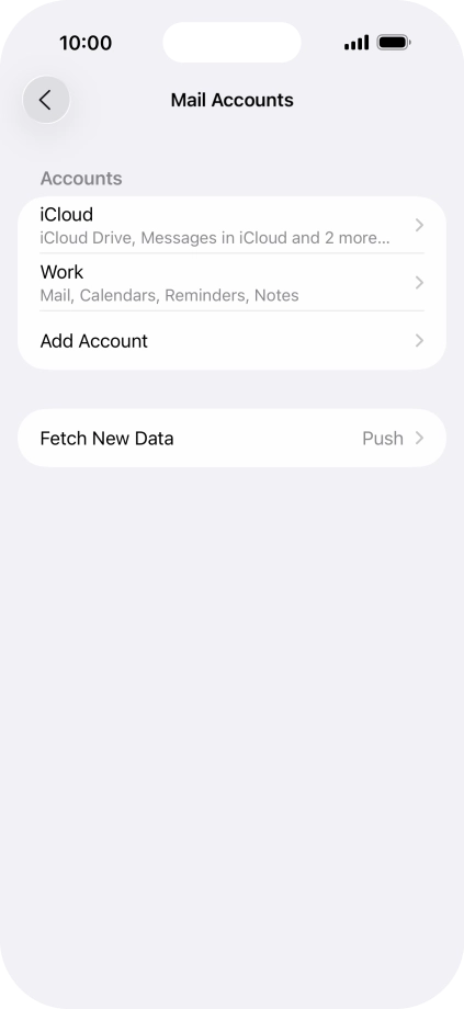 Press the name of the Exchange email account you've just set up. Press the name of the Exchange email account you've just set up.