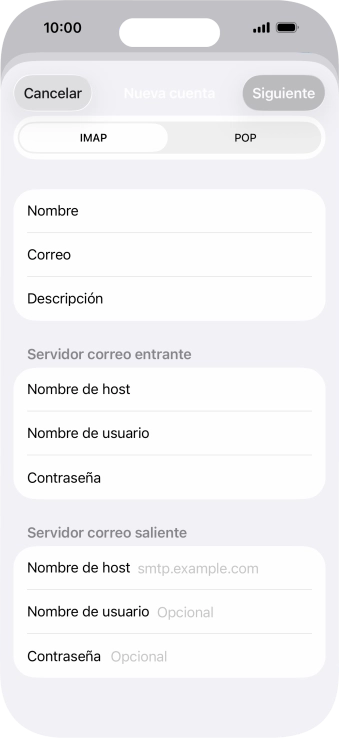 Pulsa Nombre de host e introduce smtp.vodafone.es. Pulsa Nombre de host e introduce smtp.vodafone.es.