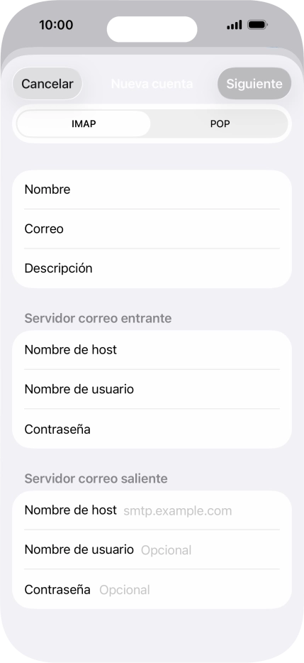 Pulsa Nombre de host e introduce smtp.vodafone.es. Pulsa Nombre de host e introduce smtp.vodafone.es.