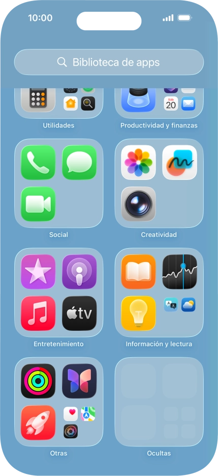 La app está ahora en la carpeta Ocultas en la biblioteca de apps. La app está ahora en la carpeta Ocultas en la biblioteca de apps.