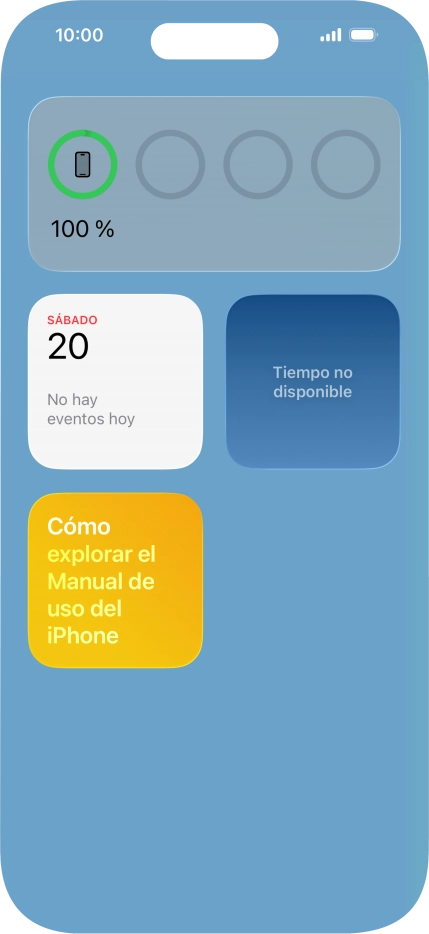 Desliza el dedo hacia arriba o hacia abajo por la pantalla para ver más widgets. Desliza el dedo hacia arriba o hacia abajo por la pantalla para ver más widgets.