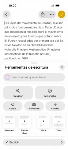 Pulsa Describe qué quieres hacer y escribe con tus propias palabras cómo quieres que se reescriba el texto. Sigue las indicaciones de la pantalla para utilizar la función. Pulsa Describe qué quieres hacer y escribe con tus propias palabras cómo quieres que se reescriba el texto. Sigue las indicaciones de la pantalla para utilizar la función.