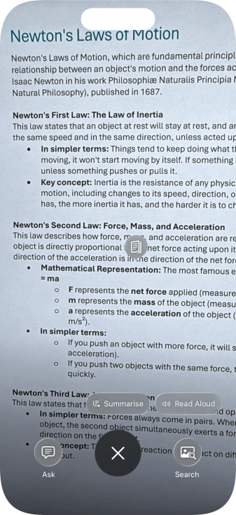 To use visual intelligence on a text, take a picture of the text, press the required setting and follow the instructions on the screen to use the function. To use visual intelligence on a text, take a picture of the text, press the required setting and follow the instructions on the screen to use the function.